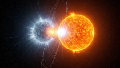 An AI impression of a compact binary system. Image credit: Gemini AI.