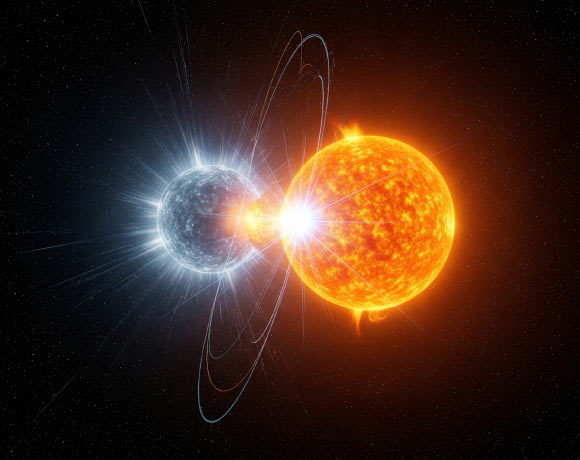 An AI impression of a compact binary system. Image credit: Gemini AI.