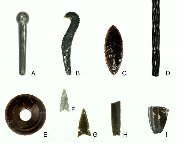 Obsidian artifacts from Tenochtitlan. Image credit: Mirsa Islas / PTM-INAH.