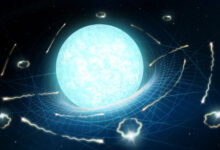 An artist’s impression of a neutron star that is ‘evaporating’ slowly via Hawking-like radiation. Image credit: Daniëlle Futselaar / Artsource.nl.