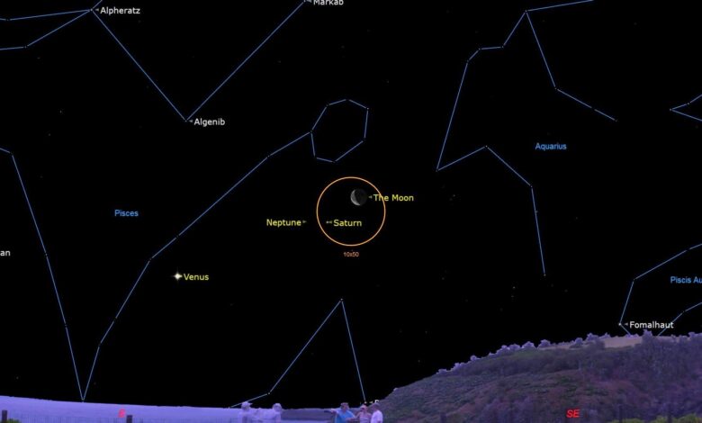 NASA observa lua crescente próxima a Saturno e Netuno em 22 de maio