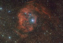 This VST image shows Gum 80, a nebula located roughly 6,000 light-years away in the constellation of Serpens. Image credit: ESO / VPHAS+ Team.