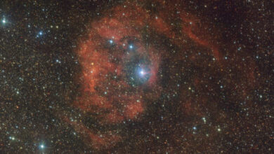 This VST image shows Gum 80, a nebula located roughly 6,000 light-years away in the constellation of Serpens. Image credit: ESO / VPHAS+ Team.