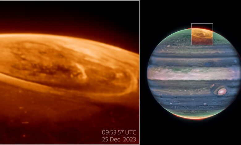 JWST observa auroras em Júpiter 100 vezes mais brilhantes
