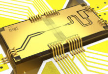 A rendering of the ion trap chip. Image credit: Jochen Wolf & Tom Harty, University of Oxford.