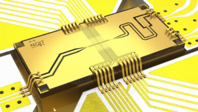 A rendering of the ion trap chip. Image credit: Jochen Wolf & Tom Harty, University of Oxford.
