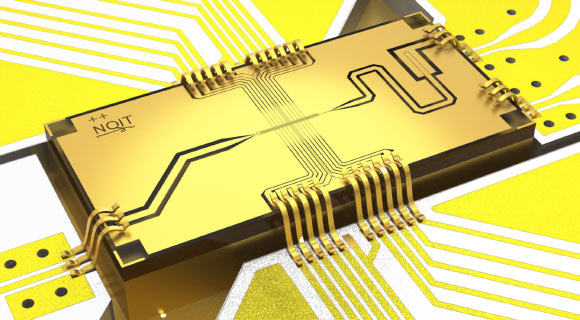 A rendering of the ion trap chip. Image credit: Jochen Wolf & Tom Harty, University of Oxford.