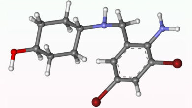 Ball-and-stick model of ambroxol molecule. Image credit: Marina Vladivostok / ChemSpider.