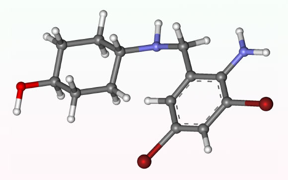 Ball-and-stick model of ambroxol molecule. Image credit: Marina Vladivostok / ChemSpider.