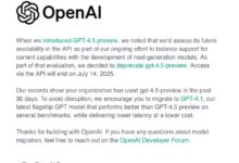 OpenAI desativa GPT-4.5 na API e gera confusão entre devs