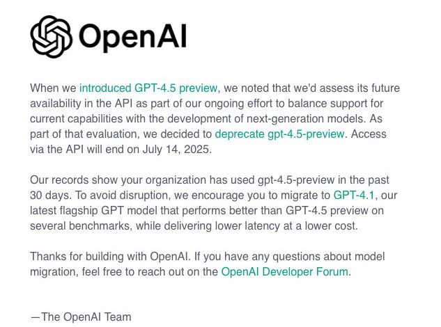 OpenAI desativa GPT-4.5 na API e gera confusão entre devs