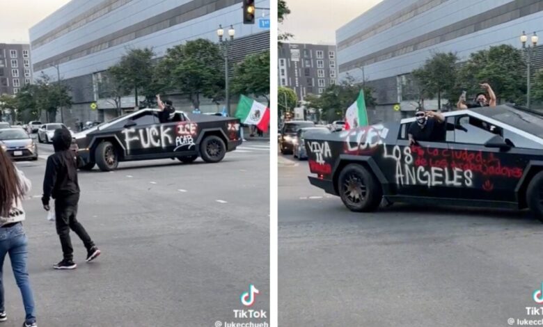 Cybertruck aparece em protestos, destaca cultura geek e ativismo