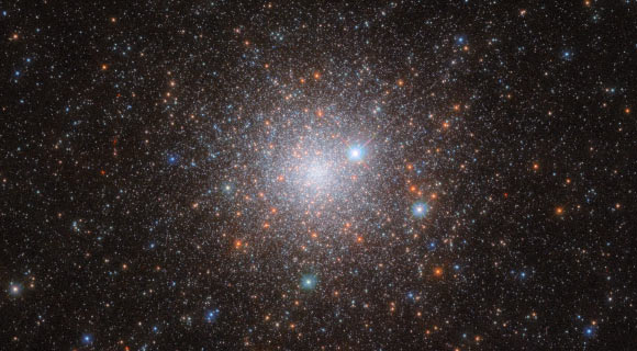 This Hubble image shows NGC 1786, a globular cluster located about 163,000 light-years away in the constellation of Dorado. The color image was made from separate exposures taken in the ultraviolet, visible and near-infrared regions of the spectrum with Hubble’s Wide Field Camera 3 (WFC3). Three filters were used to sample various wavelengths. The color results from assigning different hues to each monochromatic image associated with an individual filter. Image credit: NASA / ESA / Hubble / M. Monelli / M.H. Özsaraç.