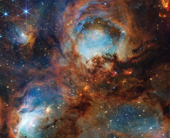 This Webb image shows the Cat’s Paw Nebula, a massive star-forming region located 5,500 light-years away in the constellation of Scorpius. Image credit: NASA / ESA / CSA / STScI.