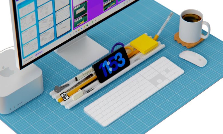Design de organizador de mesa inspirado em pista de corrida