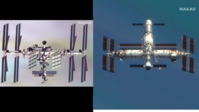Satélite da NASA observa a ISS e estação Tiangong
