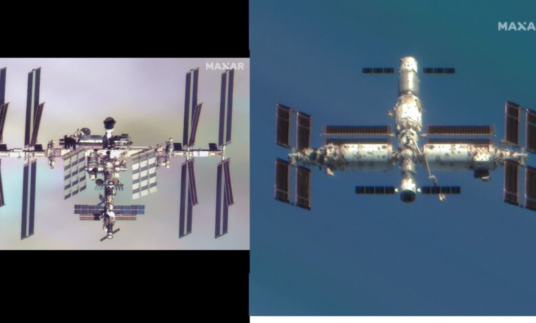 Satélite da NASA observa a ISS e estação Tiangong