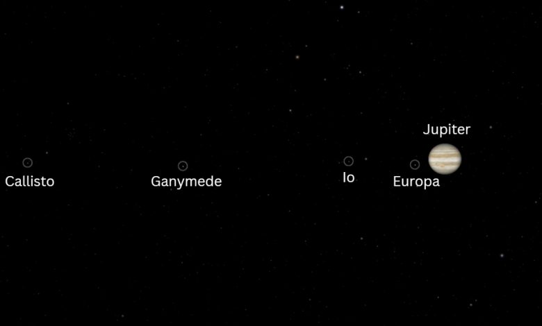 Jupiter e suas luas promovem desfile no céu em 8 de agosto