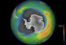The ozone hole over Antarctica in 2020. Image credit: ESA.