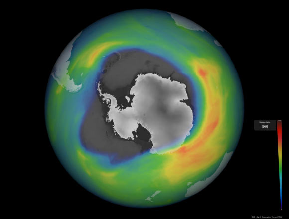 The ozone hole over Antarctica in 2020. Image credit: ESA.