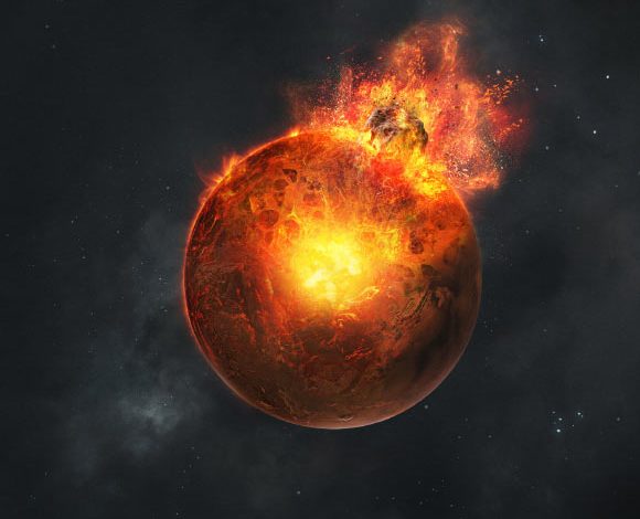 A giant collision in the early history of Mars created a global magma ocean. Image credit: Vadim Sadovski / Imperial College London.