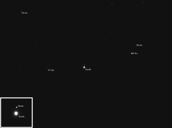 Psyche captured images of Earth and our Moon from about 290 million km (180 million miles) away in July 2025, as it calibrated its imager instrument. Image credit: NASA / JPL-Caltech / ASU.