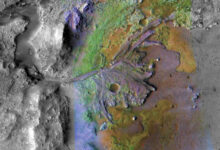 This image from NASA’s Mars Reconnaissance Orbiter shows Jezero Crater on Mars. Image credit: NASA / JPL-Caltech / MSSS / JHU-APL.