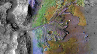 This image from NASA’s Mars Reconnaissance Orbiter shows Jezero Crater on Mars. Image credit: NASA / JPL-Caltech / MSSS / JHU-APL.