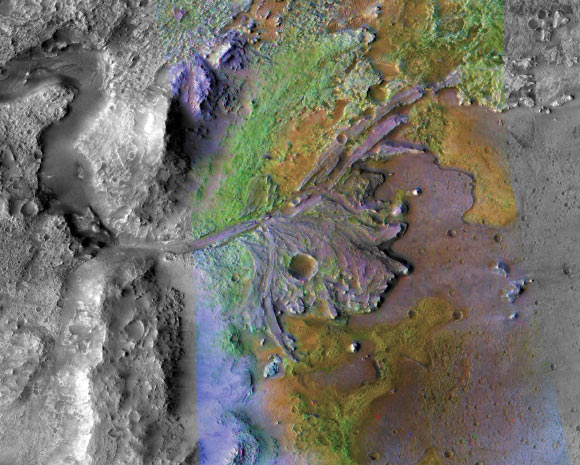 This image from NASA’s Mars Reconnaissance Orbiter shows Jezero Crater on Mars. Image credit: NASA / JPL-Caltech / MSSS / JHU-APL.
