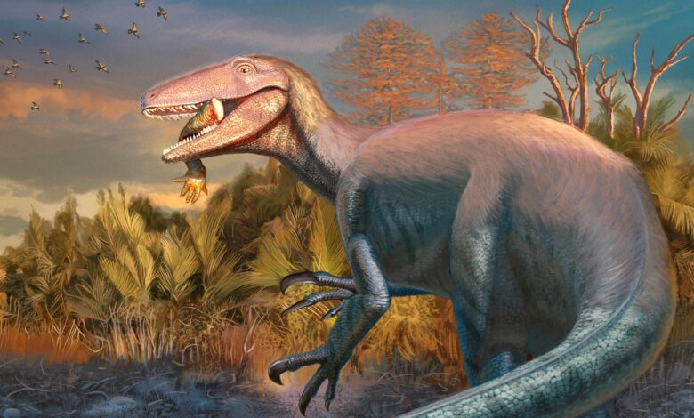 Descoberta revela megaraptor de 2,000 libras devorando crocodilo