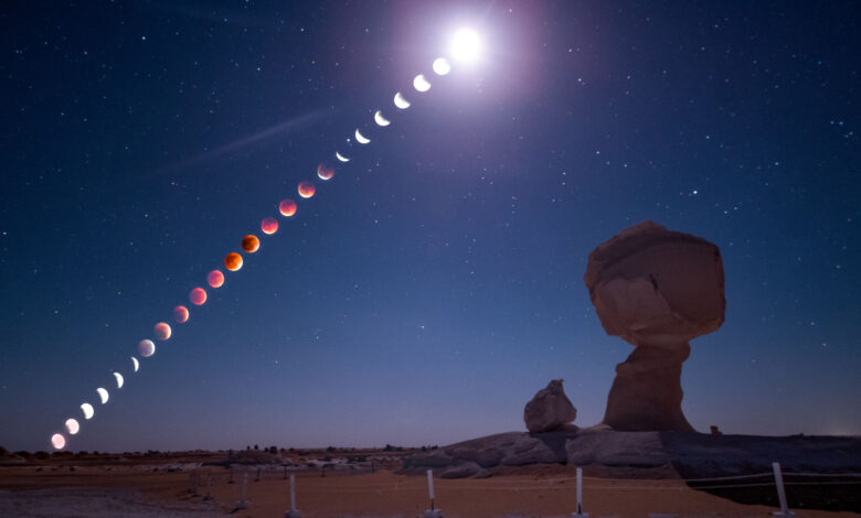 NASA captura eclipses lunares em timelapse no deserto branco