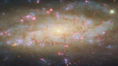 Hubble revela foto de galáxia espiral luminosa em órbita