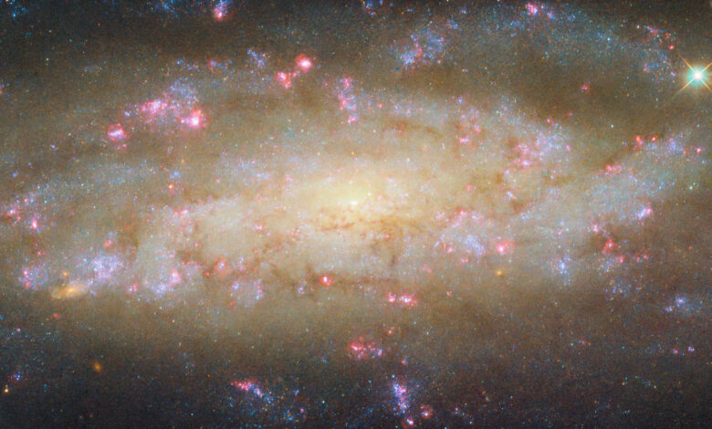 Hubble revela foto de galáxia espiral luminosa em órbita