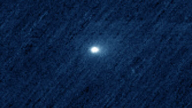 This colorized image, taken by the CaSSIS instrument aboard ESA’s Trace Gas Orbiter on October 3, 2025, shows the interstellar comet 3I/ATLAS. Image credit: ESA / TGO / CaSSIS.