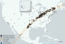 Circles indicate distinct SolarBird app observations submitted on April 8, 2024. Image credit: Aguilar et al., doi: 10.1126/science.adx3025.