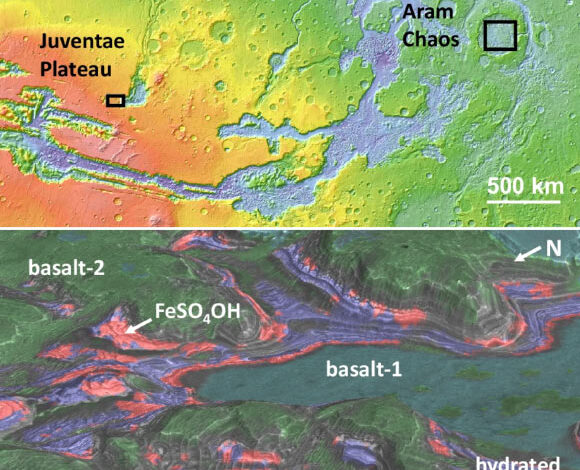 Spectrally distinct units at the Juventae Plateau, Mars. Image credit: Bishop et al., doi: 10.1038/s41467-025-61801-2.