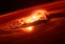 An artist’s impression of the free-floating exoplanet Cha 1107-7626. Image credit: ESO / L. Calçada / M. Kornmesser.