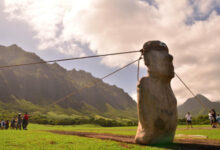 Carl P. Lipo & Terry L. Hunt confirmed via 3D modeling and field experiments that the ancient people of Rapa Nui ‘walked’ the moai statues. Image credit: Carl Lipo.