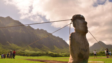 Carl P. Lipo & Terry L. Hunt confirmed via 3D modeling and field experiments that the ancient people of Rapa Nui ‘walked’ the moai statues. Image credit: Carl Lipo.