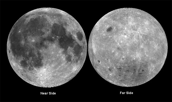 Global map of the albedo from the 750 nm filter of the UV-VIS camera onboard NASA’s Clementine spacecraft. The image shows the near side and far side of the Moon in Lambert, equal-area projection. Image credit: NASA.