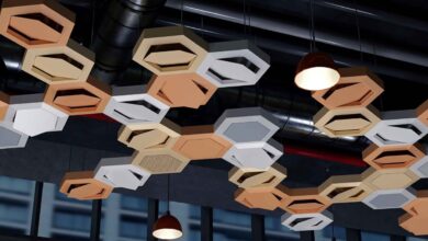 Sistema de ladrilhos hexagonais repensa o ar em escritórios