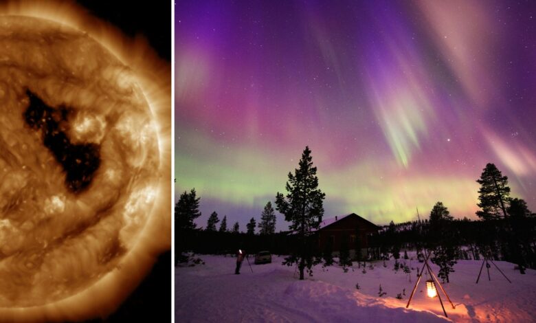 NASA observa buraco colossal no sol que pode gerar auroras