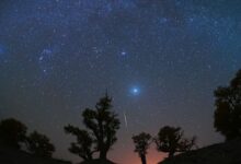 Meteoros Orionids iluminam céu em noite sem lua