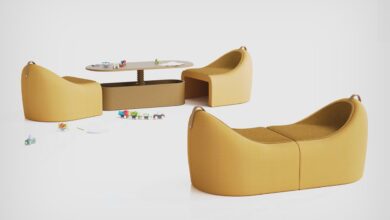 Twiny Sofa revela mesa oculta que transforma brincadeiras